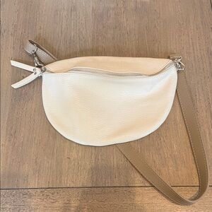 Elegant Genuine Italian Cream Leather Crossbody Bag